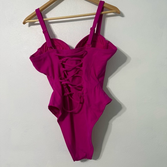 TA3 Brazilian Lifty Shaping Fuchsia Lace-Up One Piece Swimsuit - Picture 3 of 8